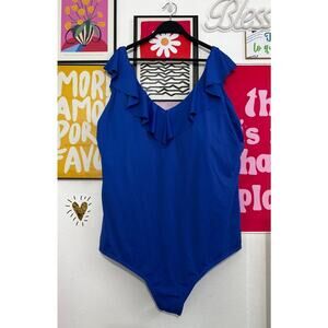 Penbrooke Women’s One Piece Swimsuit - Size 30 - Royal Blue Ruffle Neckline -NWT